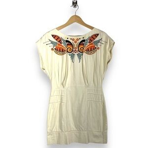 French Connection Cream Mini Dress with Vibrant Embroidery